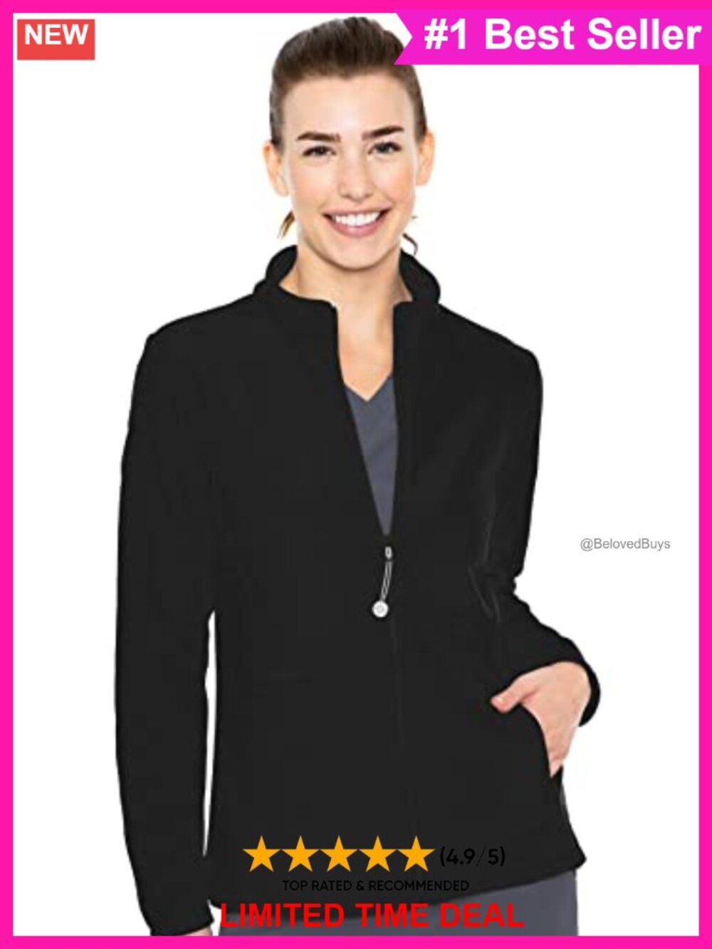 Medical Scrub Fleece Jacket Zip Front Slim Fit Women's Workwear